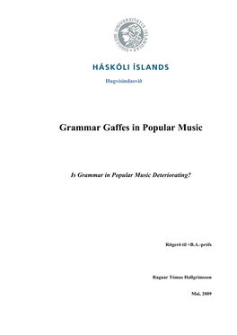 Grammar Gaffes in Popular Music