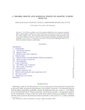 Selmer Groups and Rational Points on Elliptic Curves with Cm