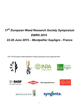 17 European Weed Research Society Symposium EWRS 2015