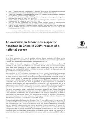 An Overview on Tuberculosis-Specific Hospitals in China in 2009: Results of a National Survey