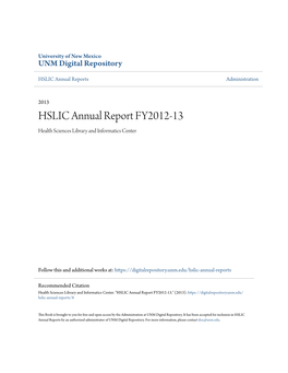 HSLIC Annual Report FY2012-13 Health Sciences Library and Informatics Center