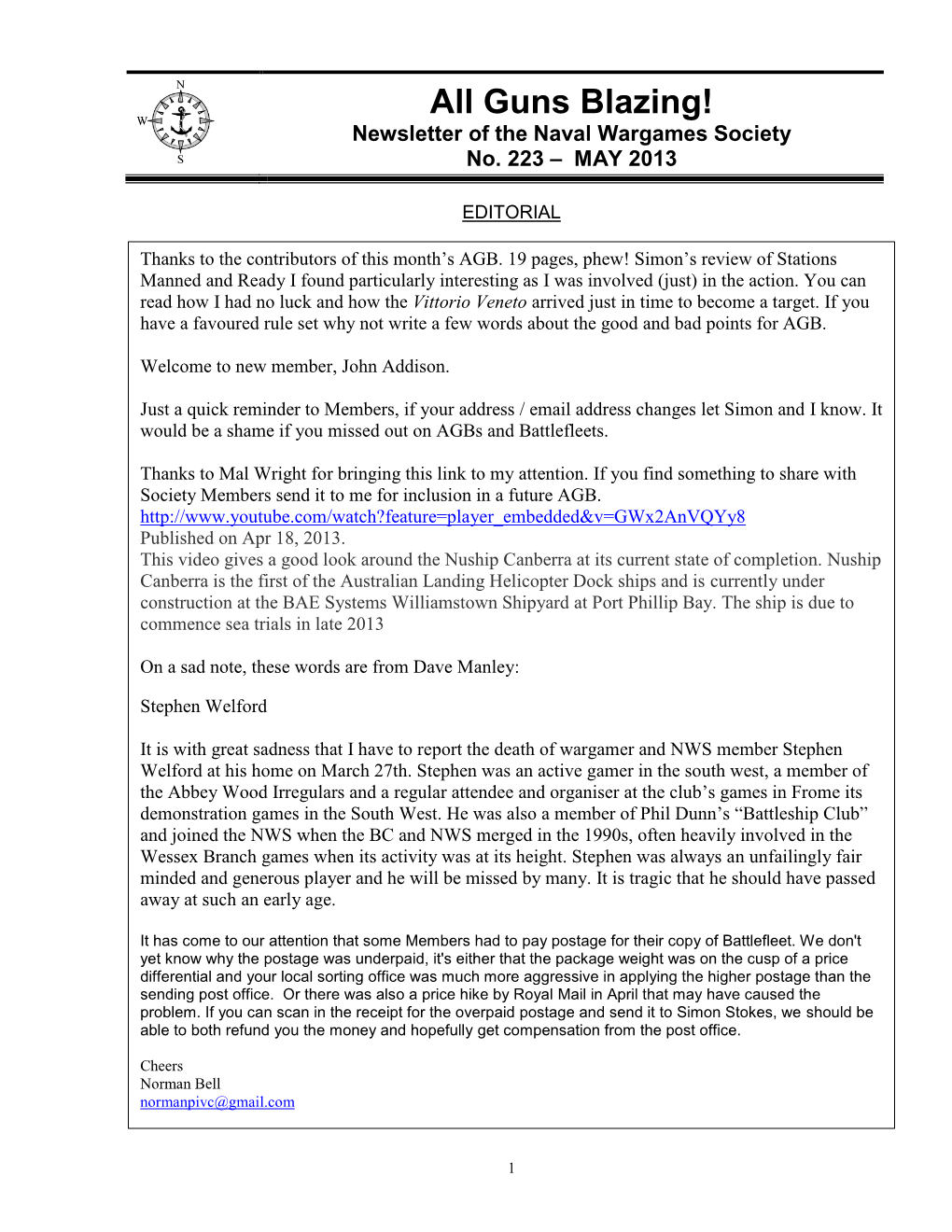 Guns Blazing! Newsletter of the Naval Wargames Society No