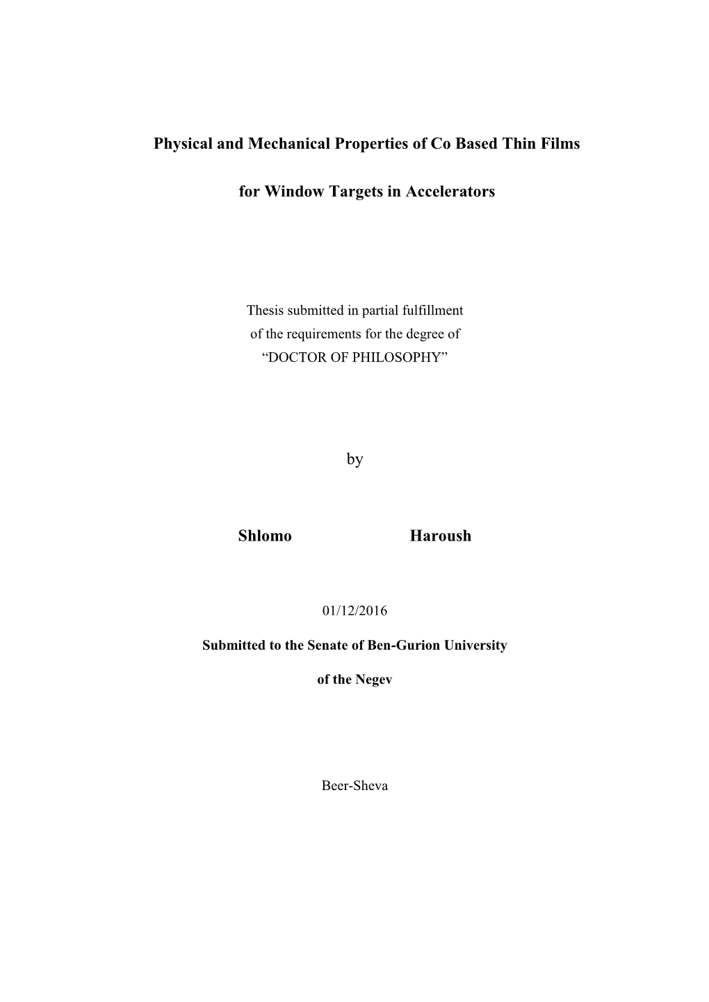 Physical and Mechanical Properties of Co Based Thin Films for Window