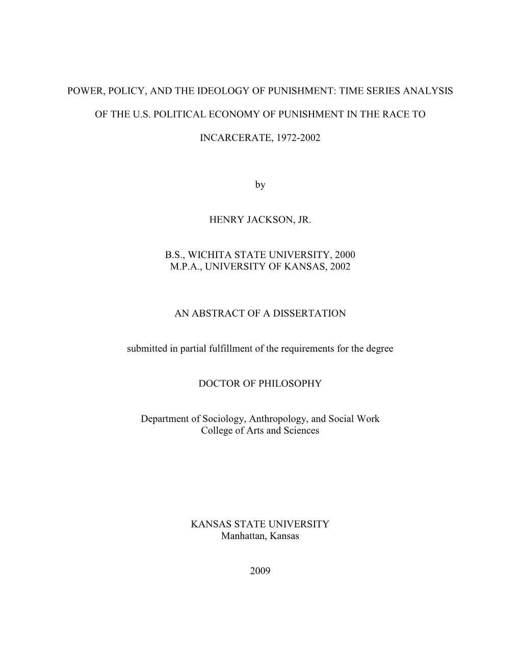 Time Series Analysis of the Us Political Economy Of