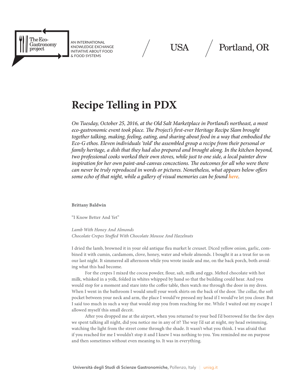 Recipe Telling in PDX