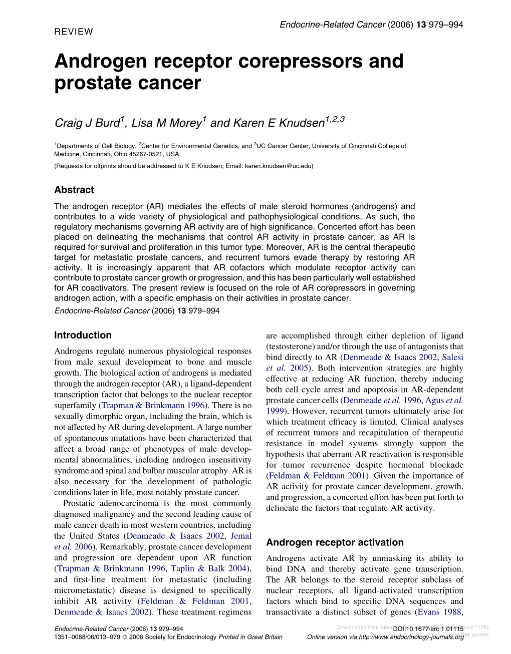 Androgen Receptor Corepressors and Prostate Cancer