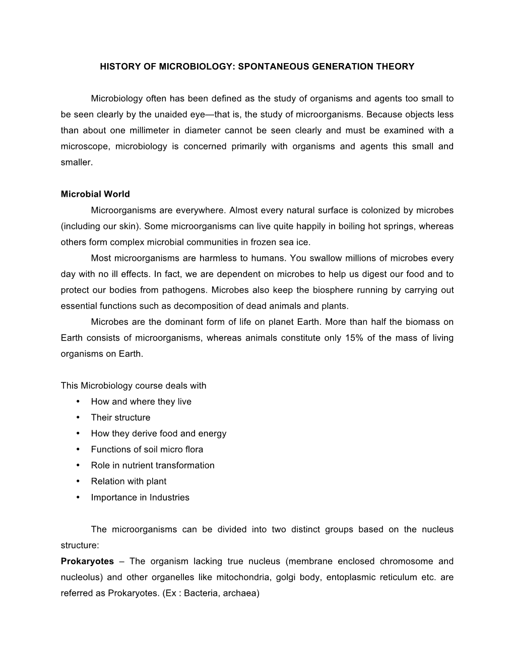 History of Microbiology: Spontaneous Generation Theory