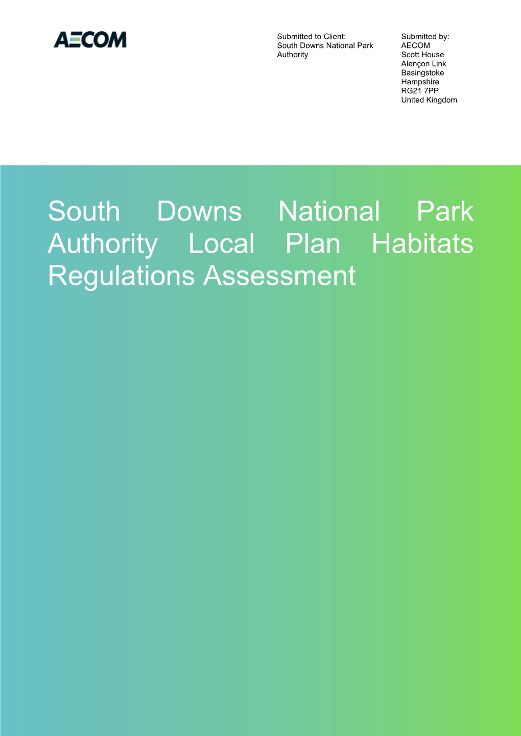 South Downs National Park Authority Local Plan Habitats Regulations Assessment AECOM South Downs National Park Authority Page I