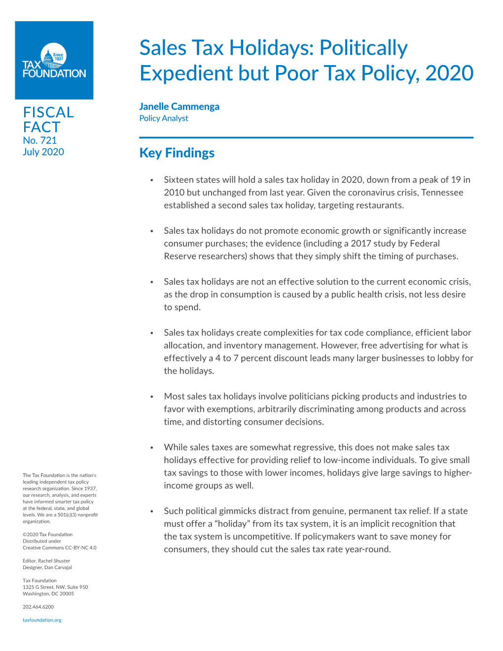 Sales Tax Holidays: Politically Expedient but Poor Tax Policy, 2020
