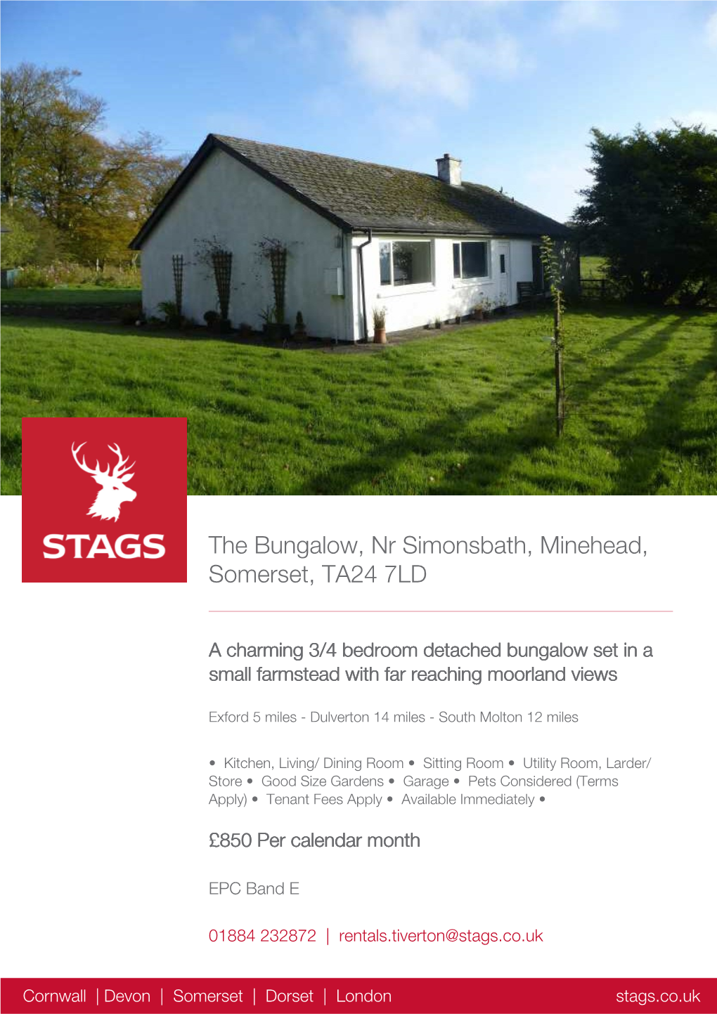 The Bungalow, Nr Simonsbath, Minehead, Somerset, TA24 7LD