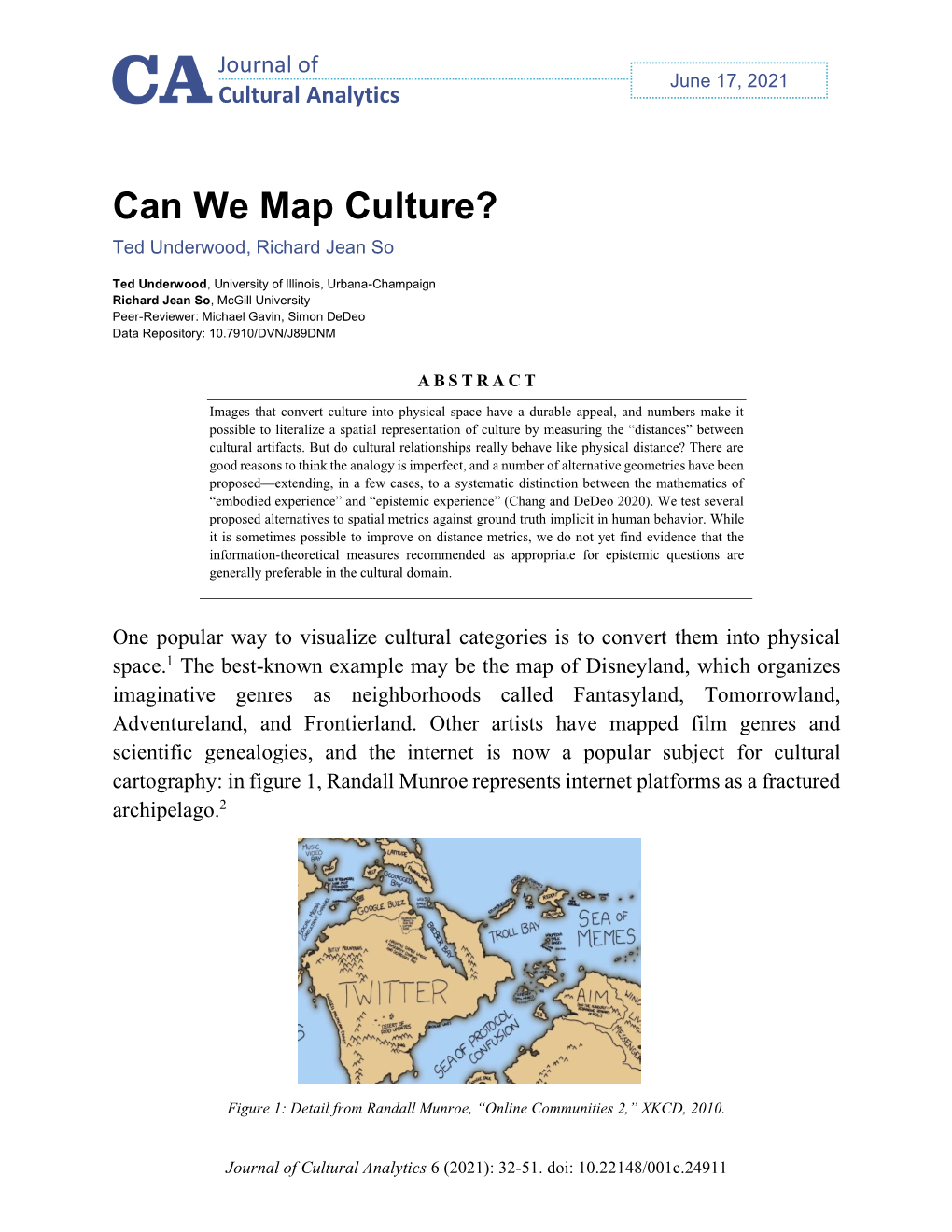 Can We Map Culture? Ted Underwood, Richard Jean So