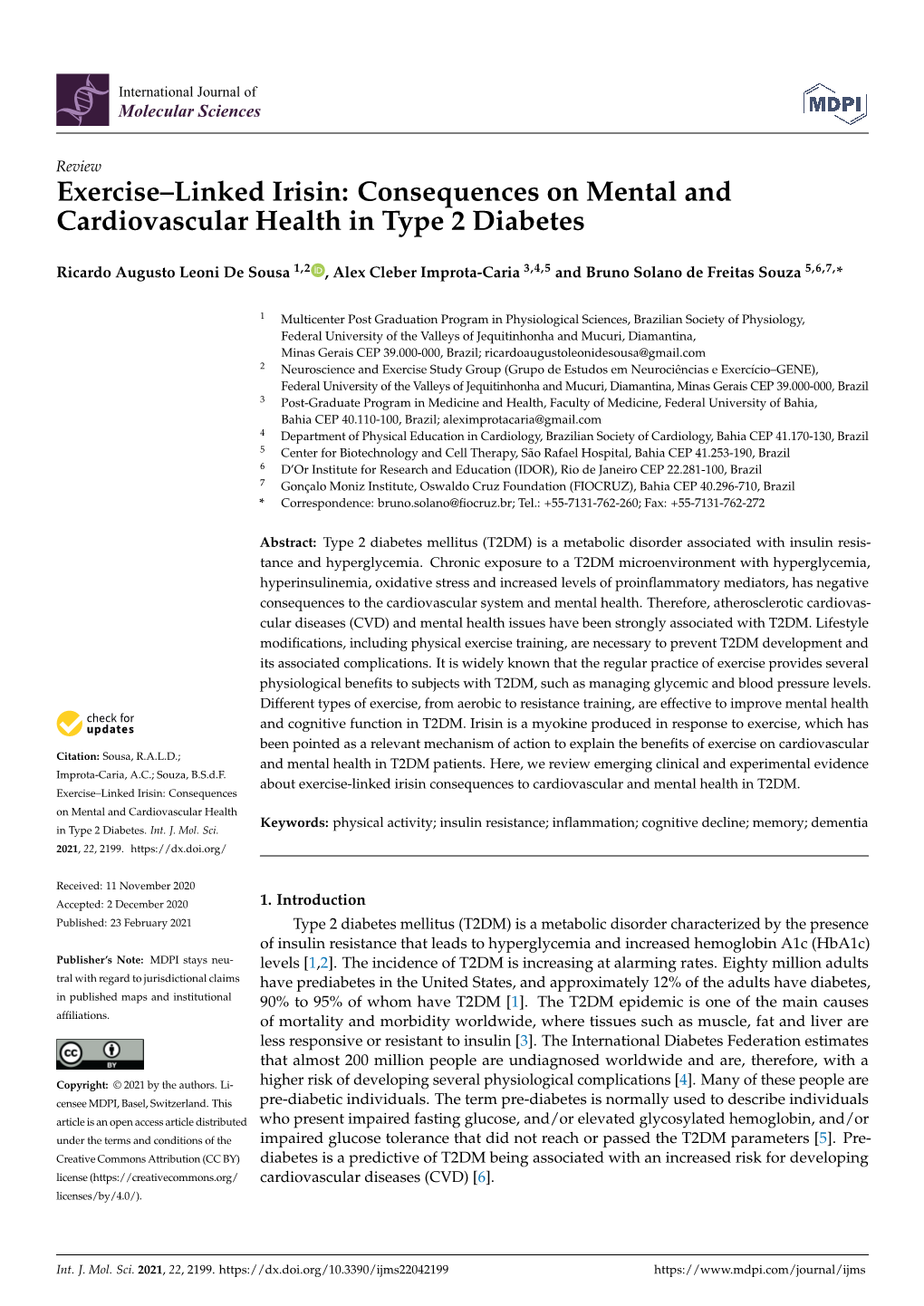 Exercise–Linked Irisin: Consequences on Mental and Cardiovascular Health in Type 2 Diabetes