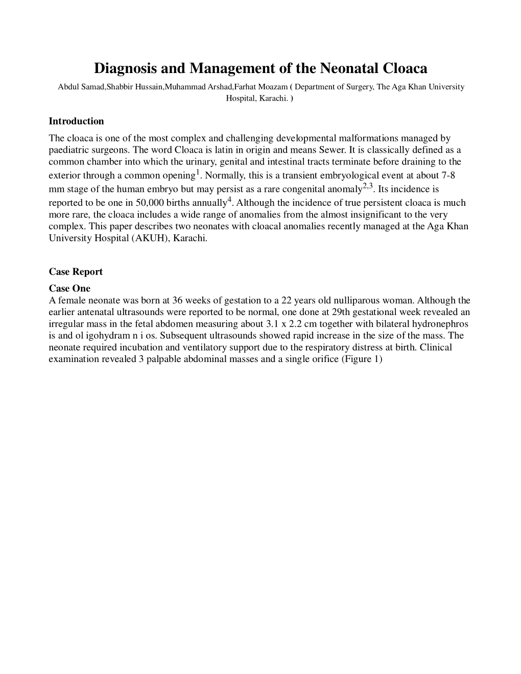 Diagnosis and Management of the Neonatal Cloaca