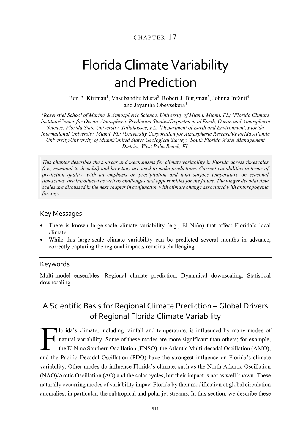 Florida Climate Variability and Prediction Ben P