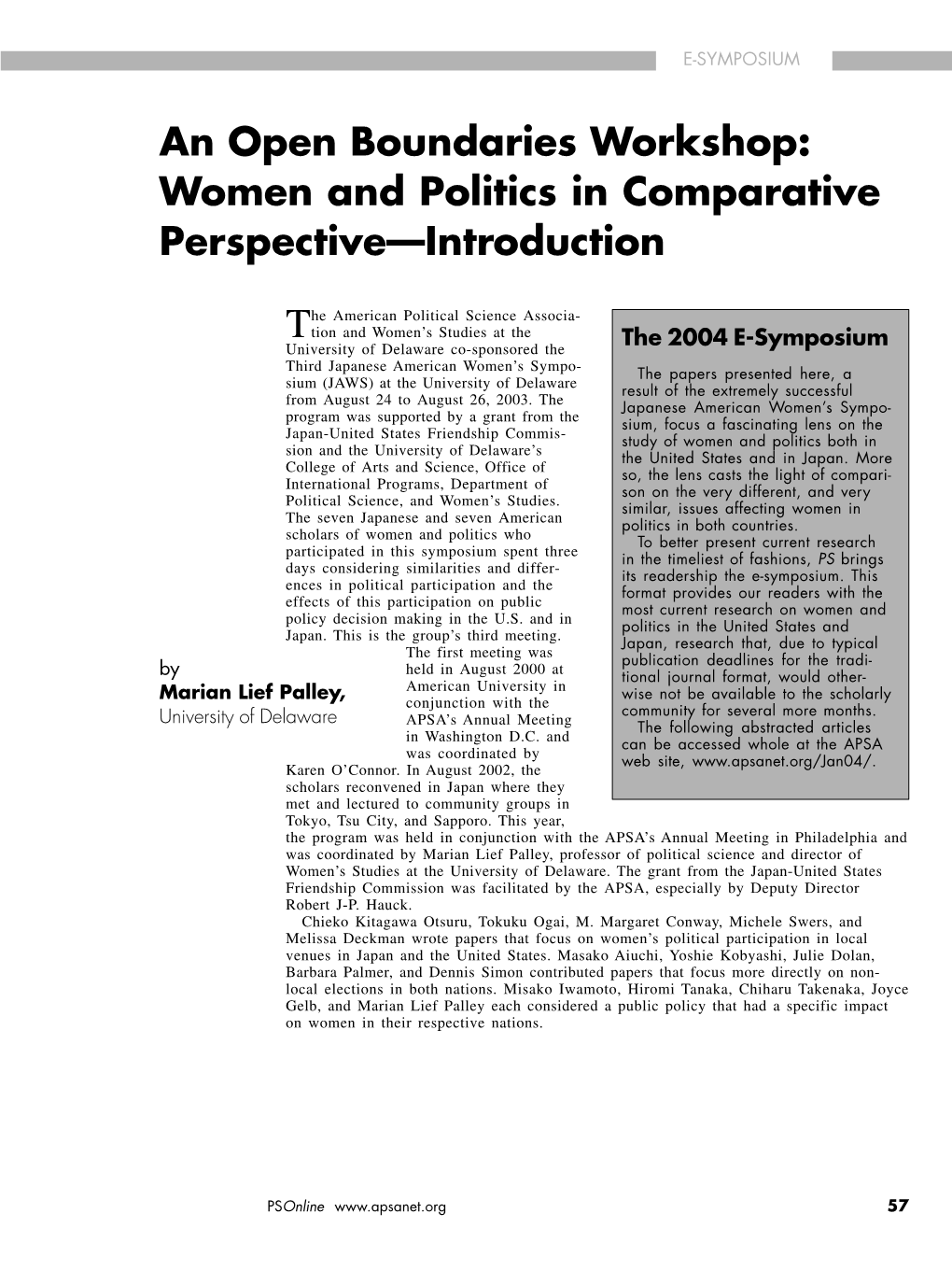 Women and Politics in Comparative Perspective—