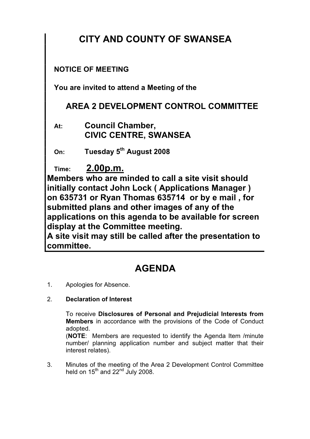 CITY and COUNTY of SWANSEA 2.00P.M. AGENDA