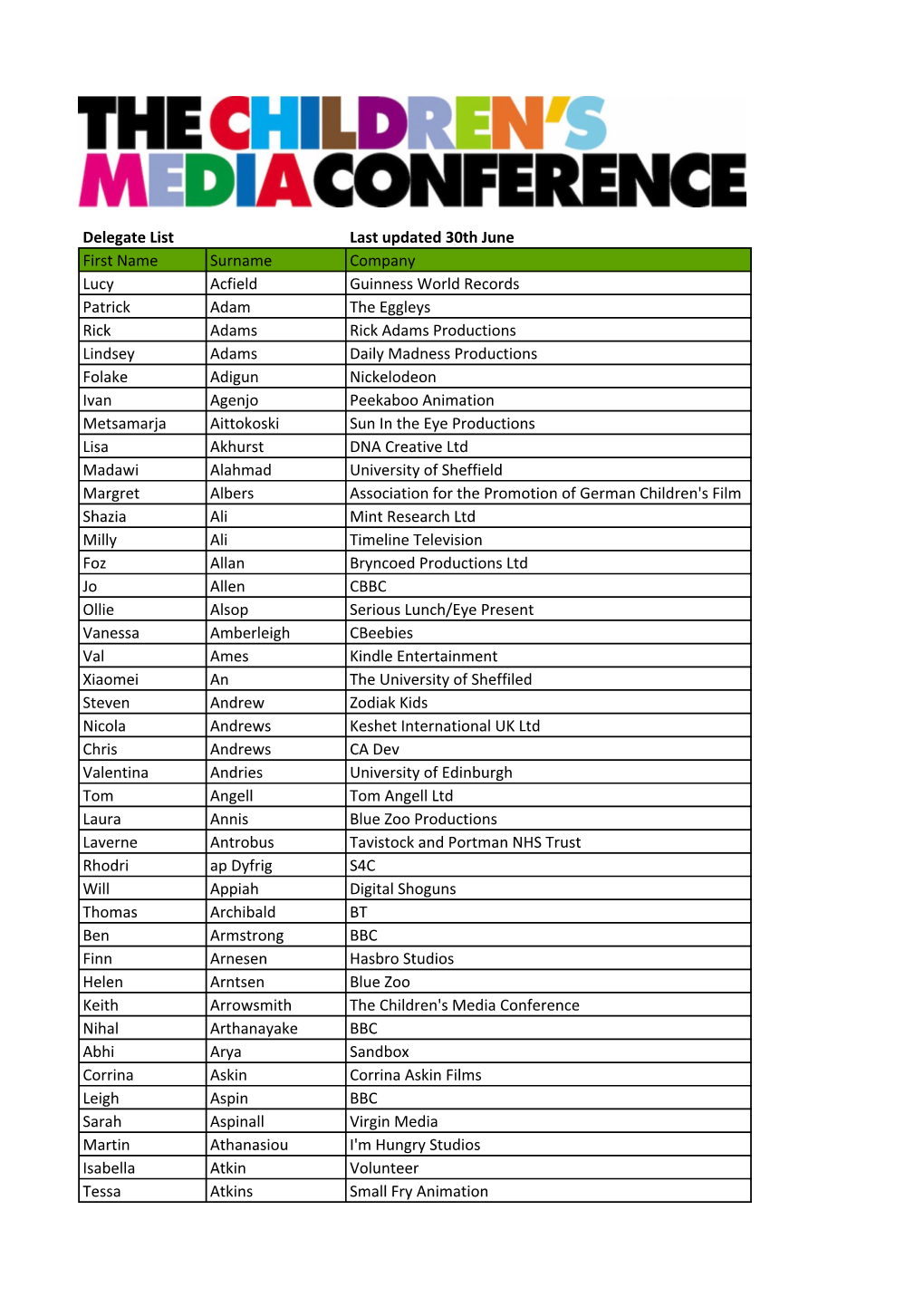 Delegate List 16Th June