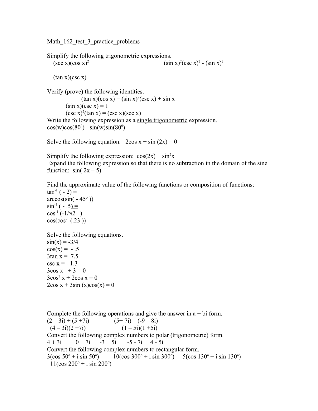 Math 162 Test 3 Practice Problems A