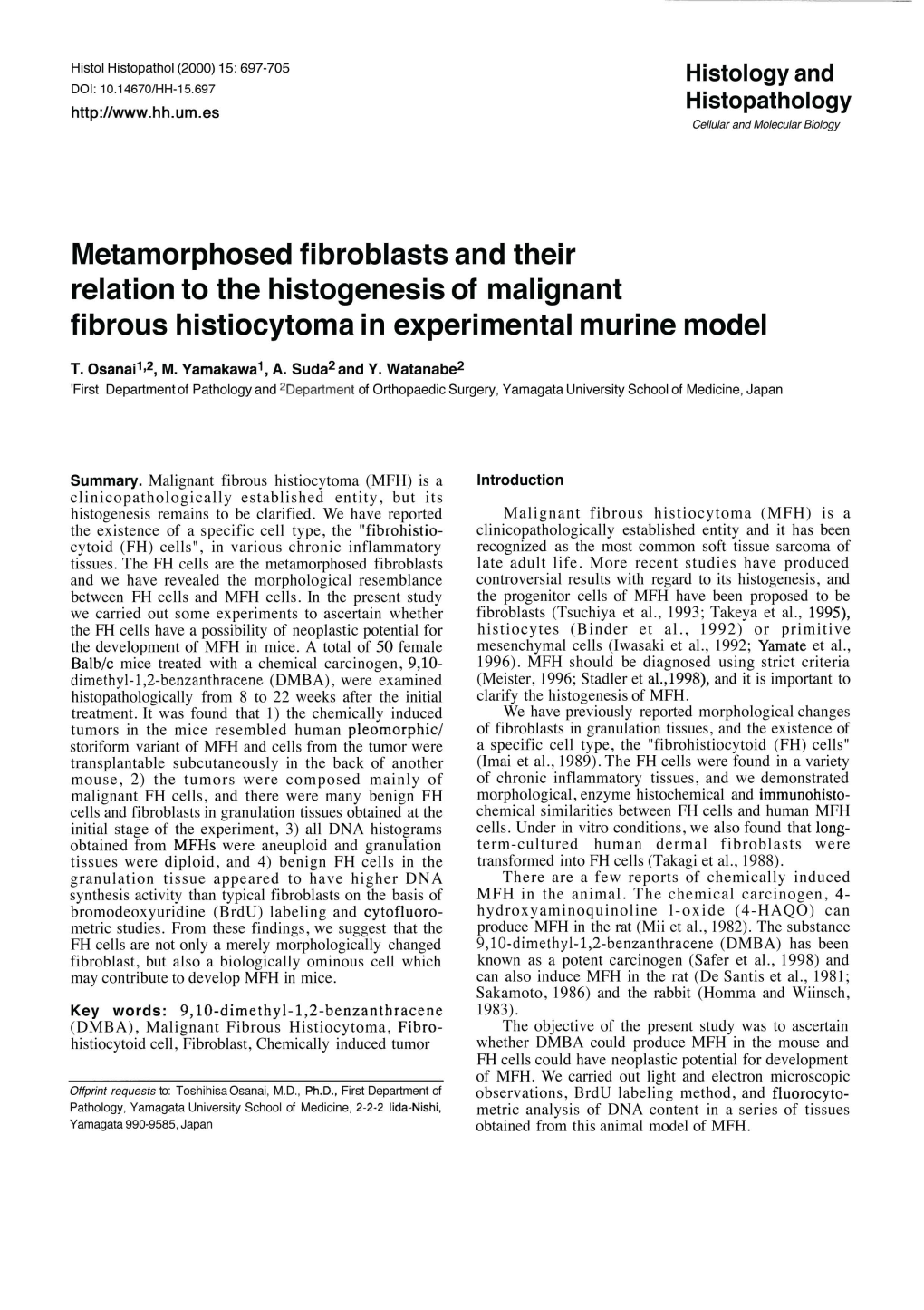 Metamorphosed Fibroblasts and Their Relation to the Histogenesis of Malignant Fibrous Histiocytoma in Experimental Murine Model