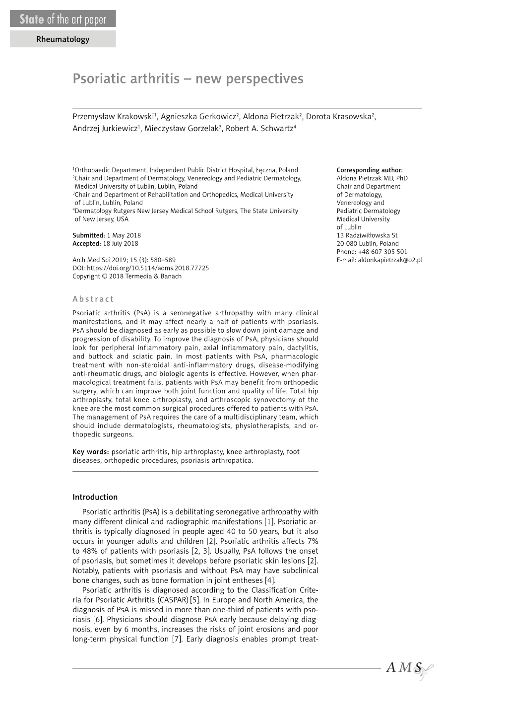 Psoriatic Arthritis – New Perspectives