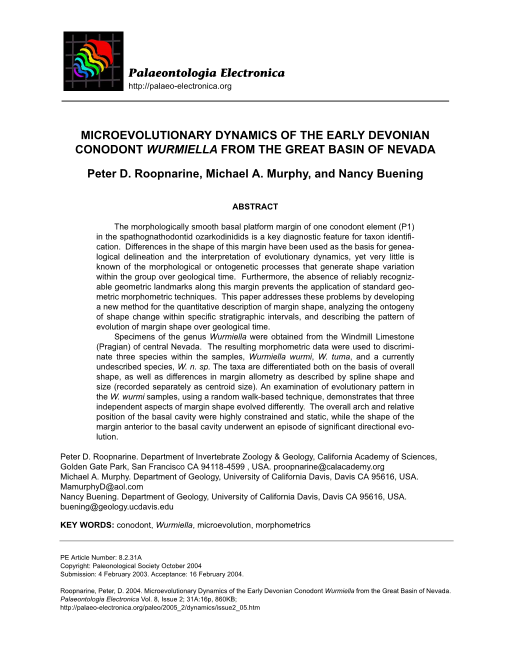 Microevolutionary Dynamics of the Early Devonian Conodont Wurmiella from the Great Basin of Nevada