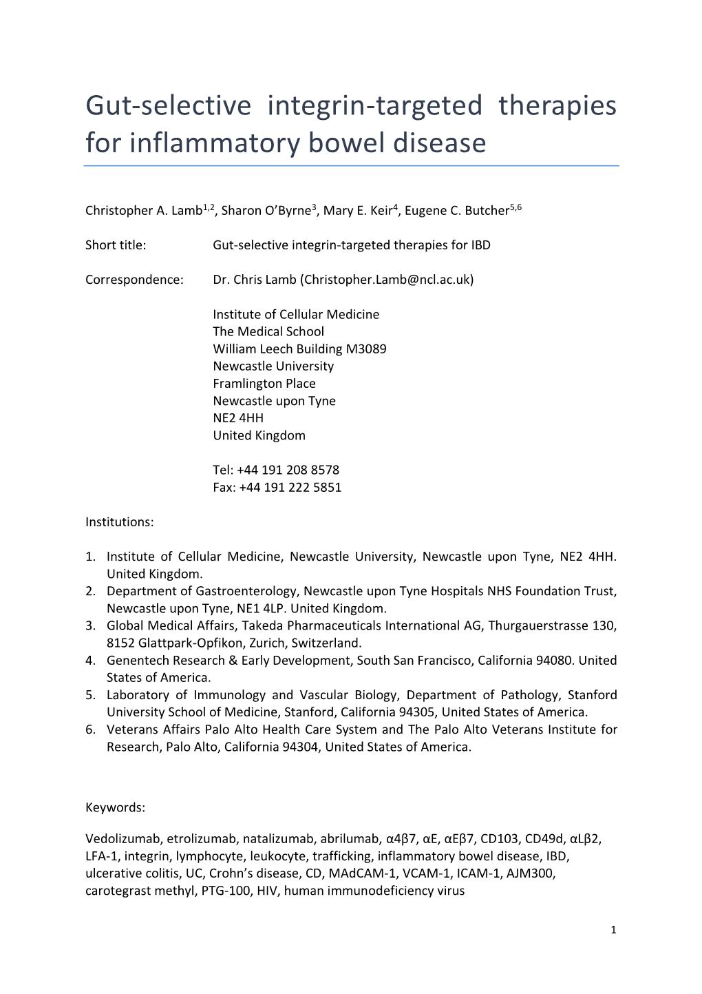 Gut-Selective Integrin-Targeted Therapies for Inflammatory Bowel Disease