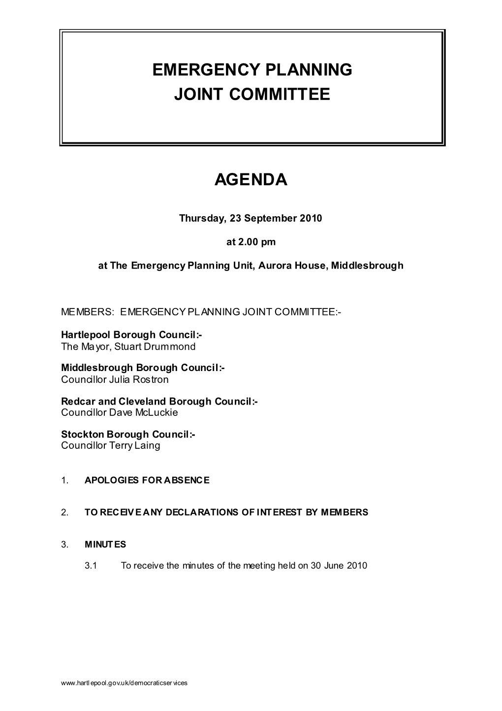 Agenda Emergency Planning Joint Committee