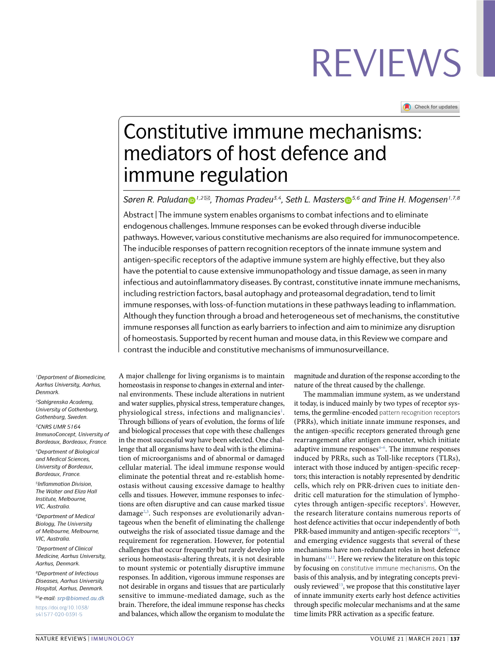 Constitutive Immune Mechanisms: Mediators of Host Defence and Immune Regulation