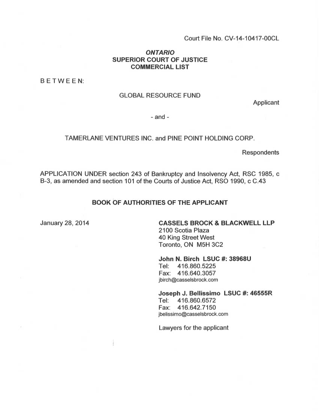 Court File No. CV-14-10417-OOCL ONTARIO
