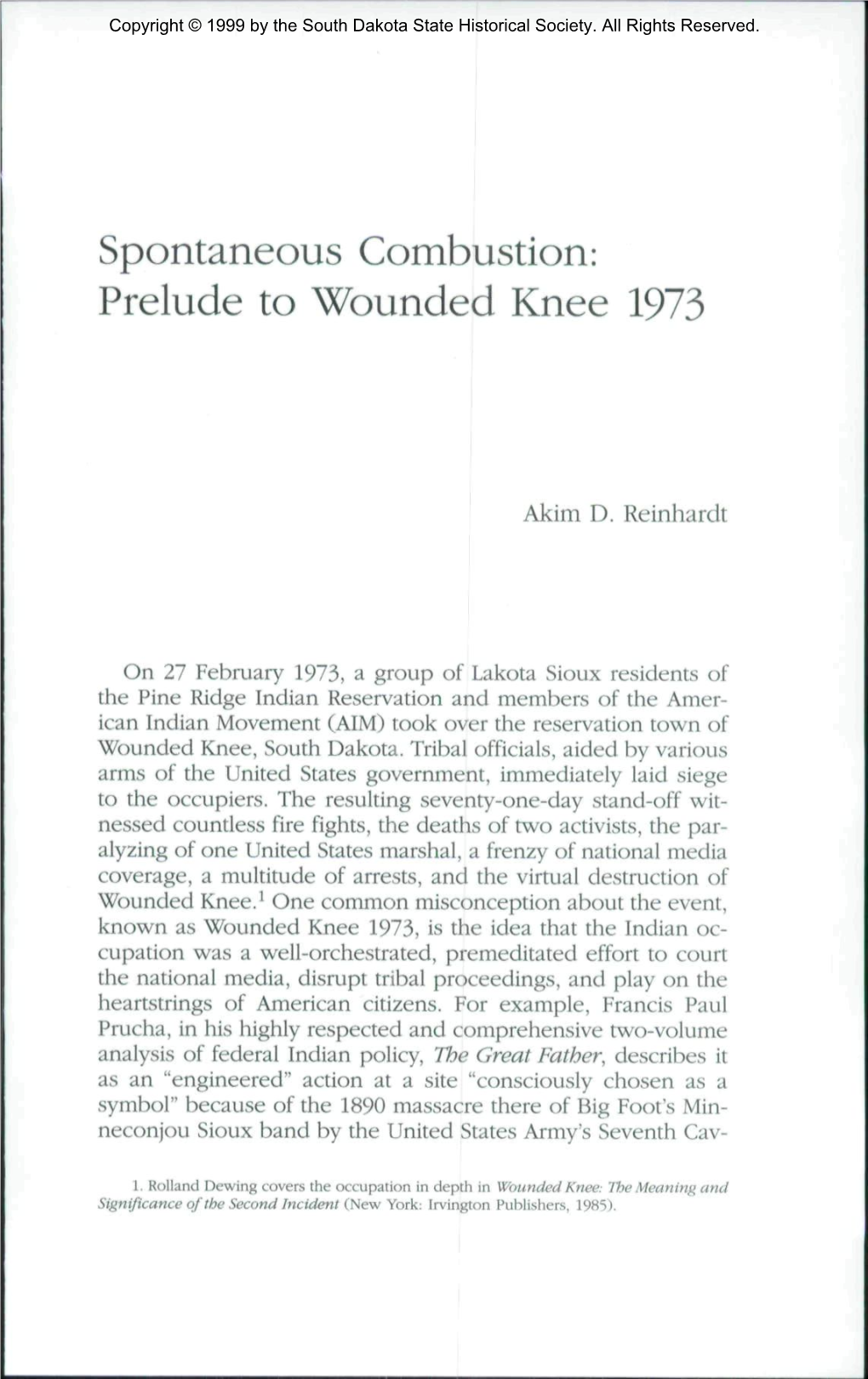 Spontaneous Combustion: Prelude to Wounded Knee 1973