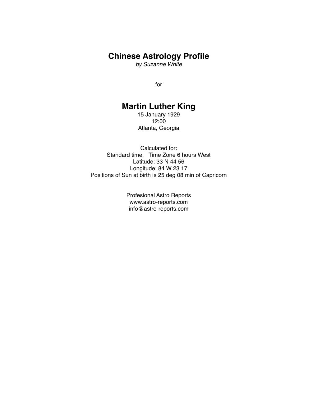 MLK Deep Chinese Astrology Report