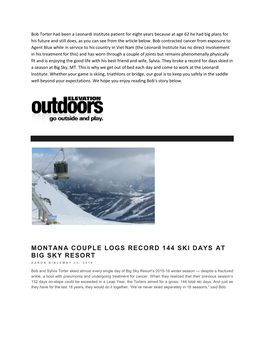 Montana Couple Logs Record 144 Ski Days at Big Sky Resort Aaron Bible May 23, 2016