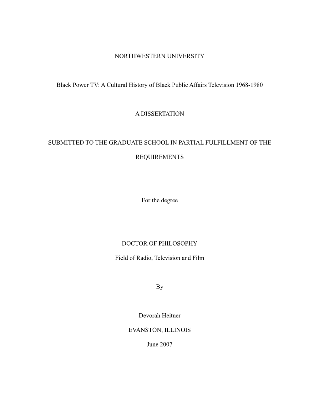 A Cultural History of Black Public Affairs Television 1968-1980 A