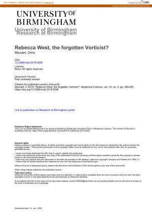 University of Birmingham Rebecca West, the Forgotten Vorticist?