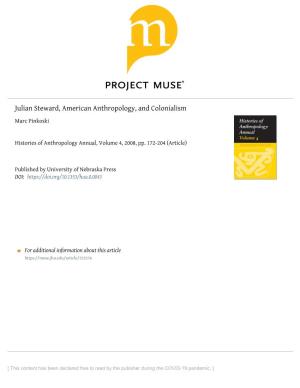 Julian Steward, American Anthropology, and Colonialism Marc Pinkoski