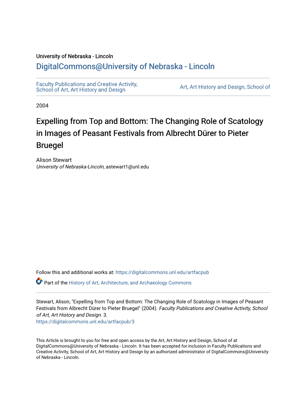 The Changing Role of Scatology in Images of Peasant Festivals from Albrecht Dürer to Pieter Bruegel