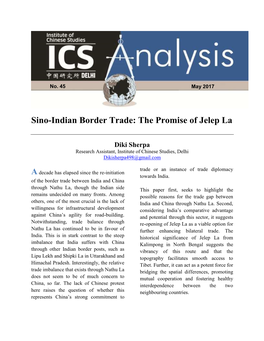 Sino-Indian Border Trade: the Promise of Jelep La