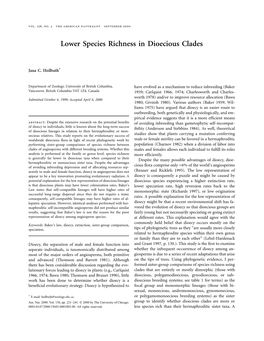 Lower Species Richness in Dioecious Clades