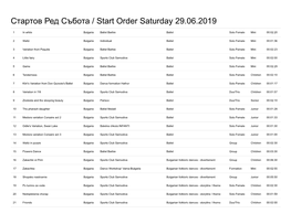 Стартов Ред Събота / Start Order Saturday 29.06.2019