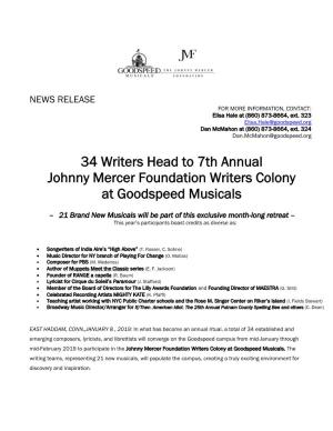 34 Writers Head to 7Th Annual Johnny Mercer Foundation Writers Colony at Goodspeed Musicals