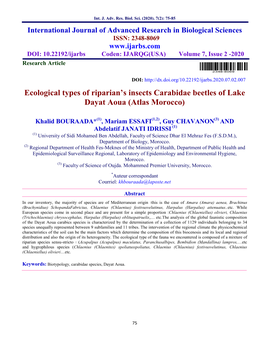 Ecological Types of Riparian's Insects Carabidae Beetles of Lake Dayat Aoua (Atlas Morocco)