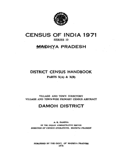 District Census Handbook, Damoh, Parts X