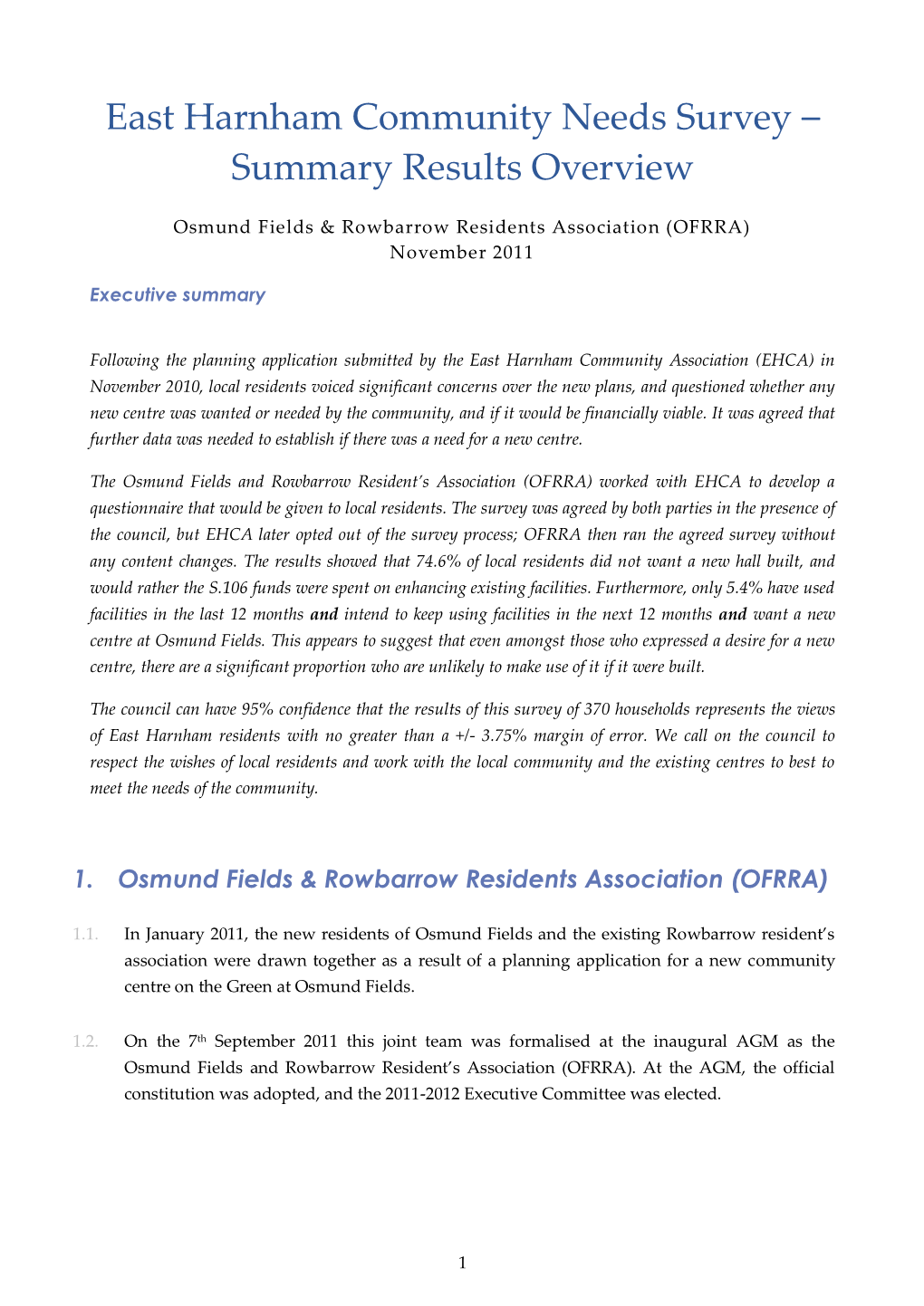 East Harnham Community Needs Survey – Results Overview