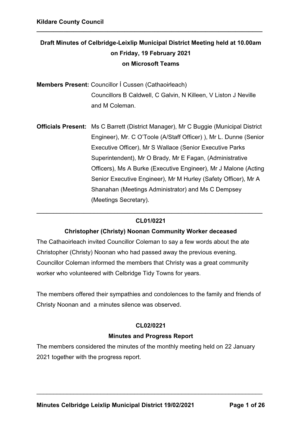 Minutes Celbridge-Leixlip MD. 19 February 2021