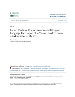 Latino Mothers' Responsiveness and Bilingual Language Development in Young Children from 24 Months to 36 Months