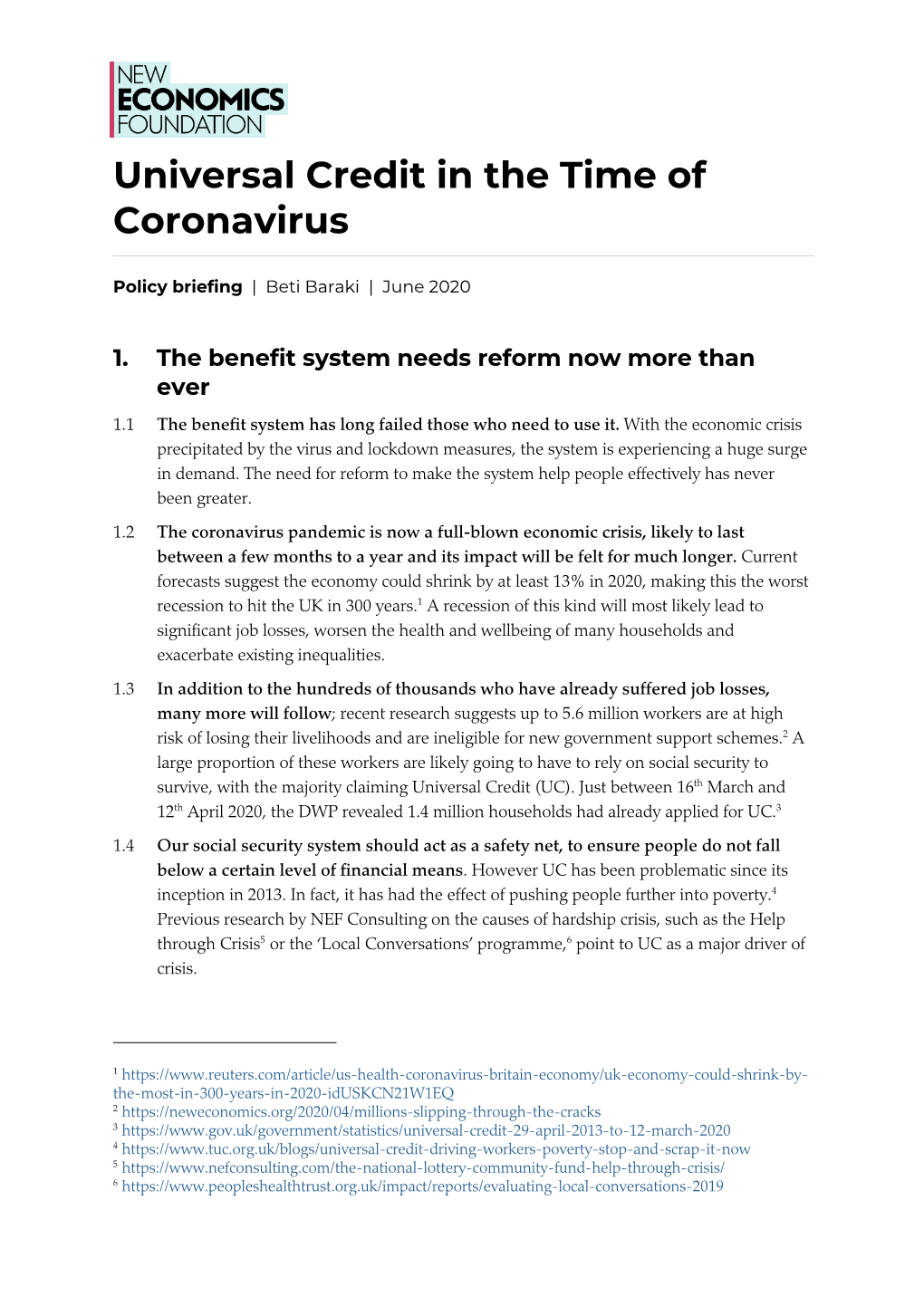 Universal Credit in the Time of Coronavirus
