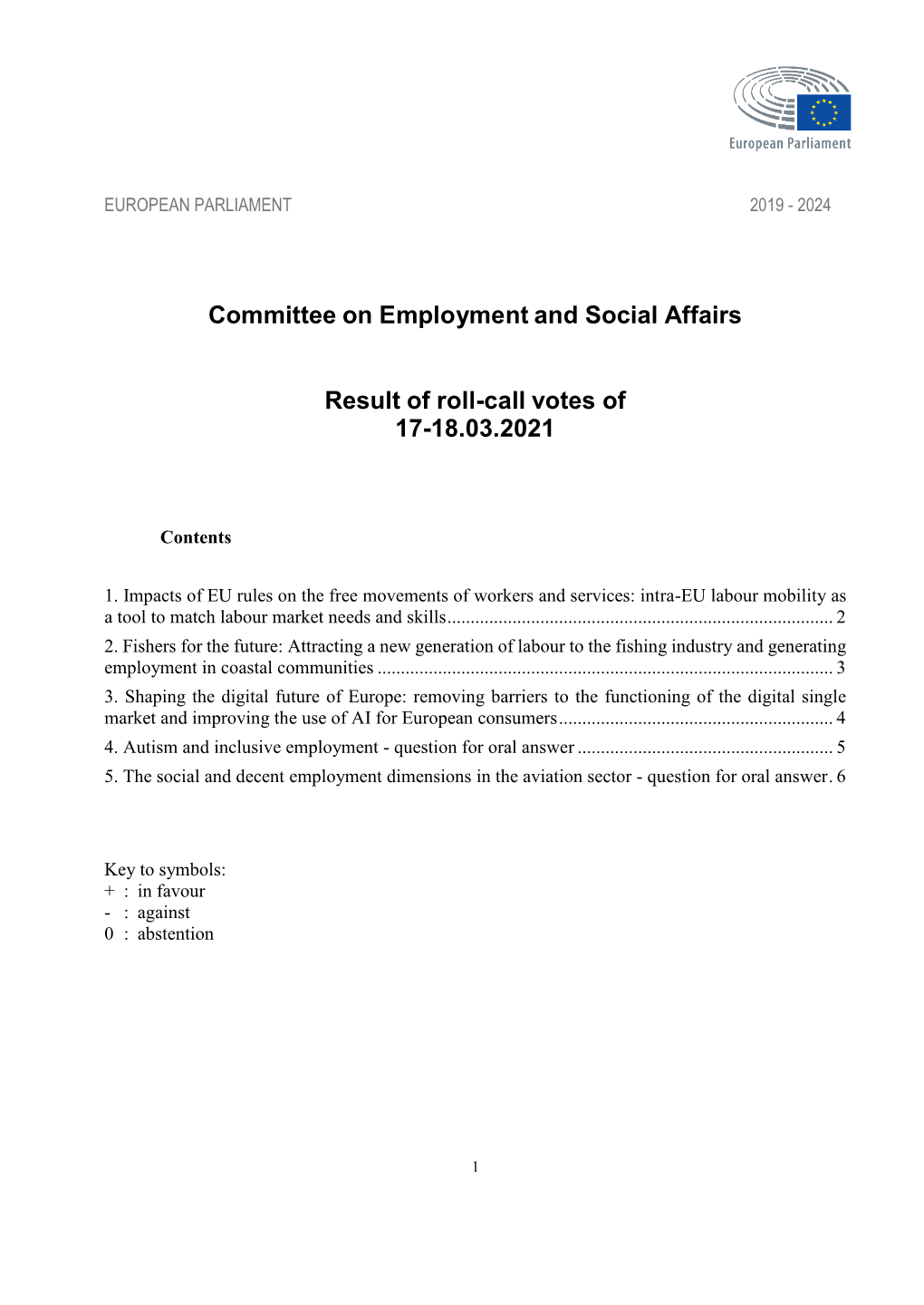 Committee on Employment and Social Affairs Result of Roll-Call Votes of 17