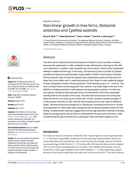 Non-Linear Growth in Tree Ferns, Dicksonia Antarctica and Cyathea Australis