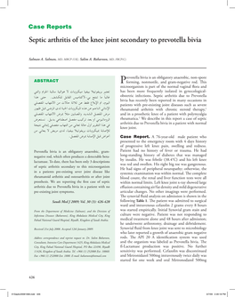 Septic Arthritis of the Knee Joint Secondary to Prevotella Bivia