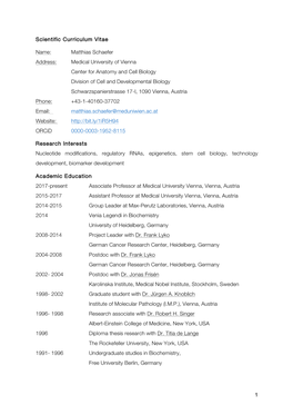 1 Scientific Curriculum Vitae Name: Matthias Schaefer Address: Medical